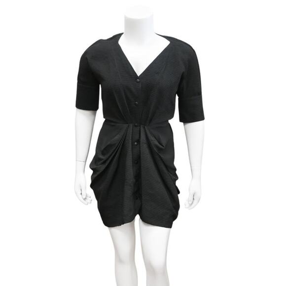Balenciaga Black Dress Ribbed Mini Size 44 Approx US 12 Short Sleeve V Neck - Picture 1 of 5